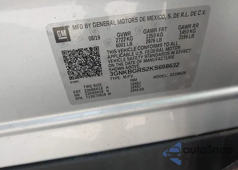 2019 Chevrolet Blazer from USA, damaged, VIN 3GNKBGRS2KS698632